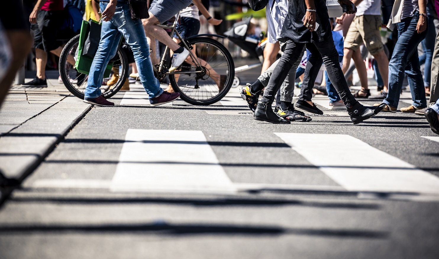 Pedestrians crossing at a pedestrian crossing